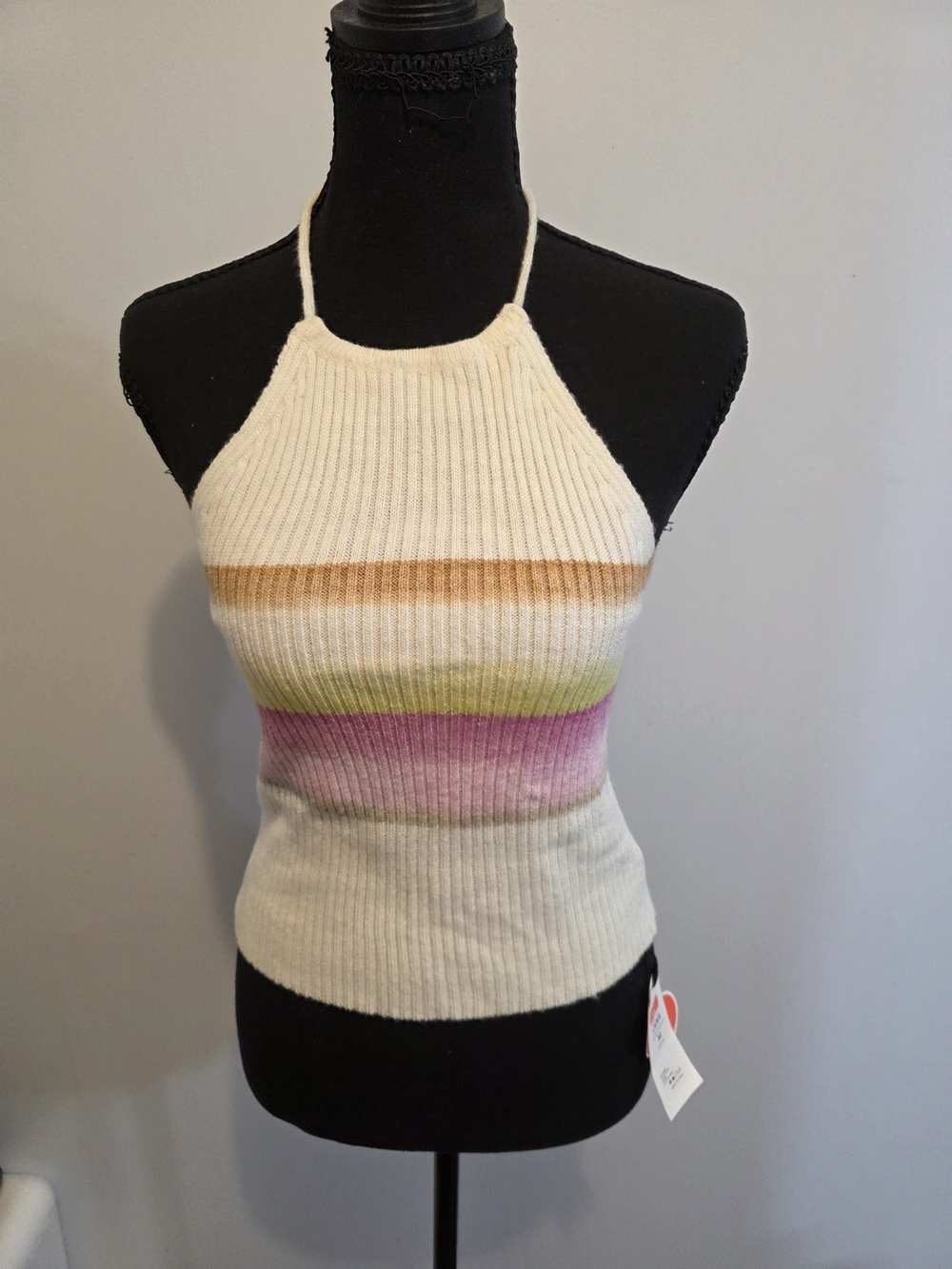 Cider Cream Halter Tank with Orange, Green & Pink Stripes